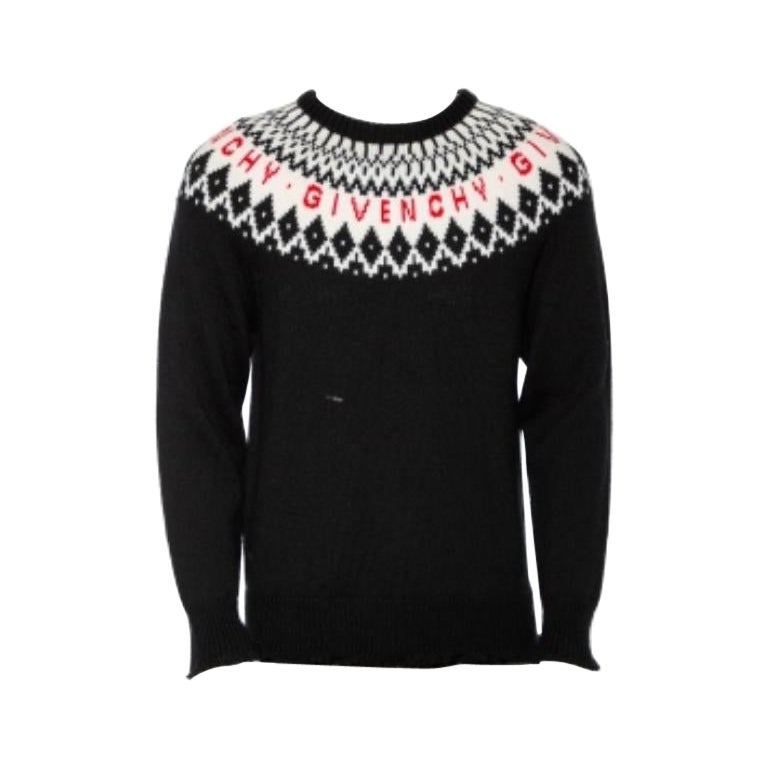Givenchy Maglione nero in lana con logo e bordi sfrangiati M. I. in vendita