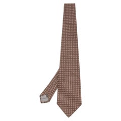 Christian Dior Brown - Cravate en jacquard de soie à motifs carrés
