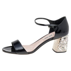 Miu Miu Noir Satin Jewel Emblished Peep Toe Platform Pumps Size 39.5