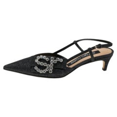 Sergio Rossi Black Glitter Sr Icona Slingback Sandals Size 37