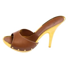 Giuseppe Zanotti Brown/Gold Leather Slide Clogs Size 41