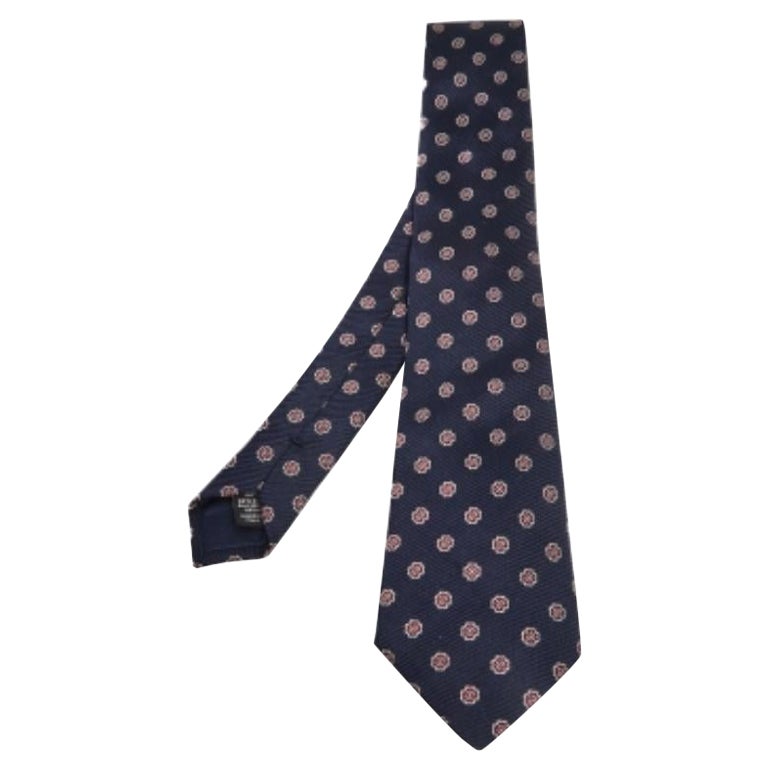 Ermenegildo Zegna cravate en soie bleu marine à motif floral en vente
