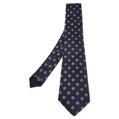 Ermenegildo Zegna Navy Blue Floral Motif Silk Tie