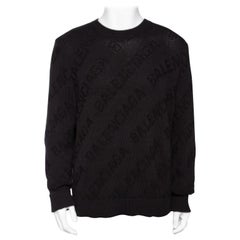 Balenciaga Black Logo Jacquard Cotton Oversized Sweater M