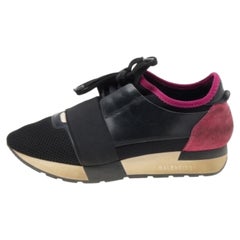 Balenciaga Black/Fuchsia Leather And Mesh Race Runner Sneakers Size 37