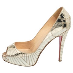 Christian Louboutin Dull Mirror Leather Galaxy Art Deco Peep-Toe Pumps Size 37
