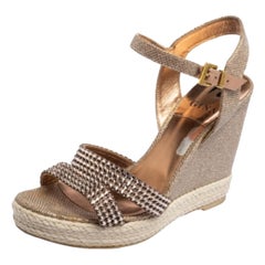 Gina Rose Embellished Leather Espadrille Platform Wedge Sandals Size 40