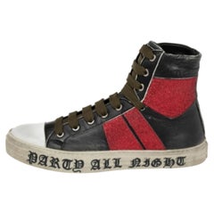Amiri Schwarz/Rote Glitter- und Leder-Sonnenschliff-Sneakers mit Spitze Größe 42