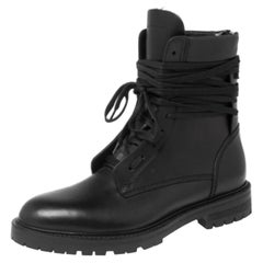 Used Amiri Black Leather Combat Boots Size 42