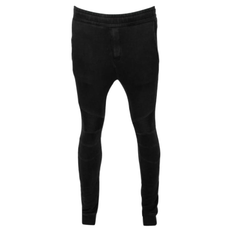 Balmain Schwarze Bikerjackenhose aus Baumwolle mit geripptem Rand XS im Angebot
