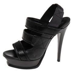 Saint Laurent - Sandales à brides en cuir noir - Taille 38