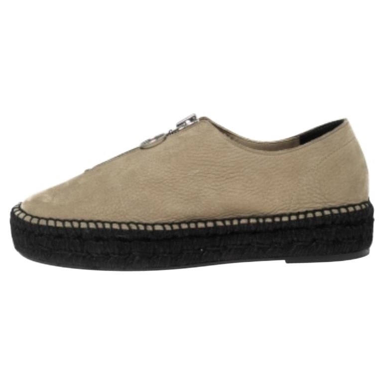 Alexander Wang Espadrilles plates avec fermeture éclair sur le devant Devon, vert kaki, taille 40 en vente