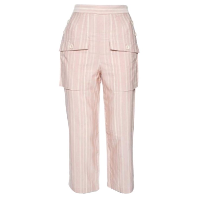 Chloe Pantaloni a gamba dritta a righe rosa chiaro S in vendita