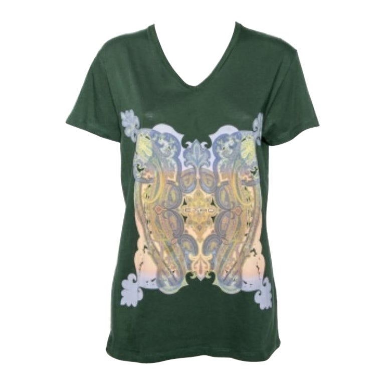 Etro T-shirt à manches courtes en coton imprimé cachemire vert S en vente
