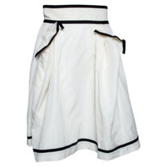 Yves Saint Laurent Ecru Cotton Contrast Trimmed Pleated Skirt M