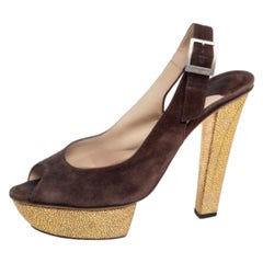 Jimmy Choo Brown Suede Lexy Platform Slingback Sandals Size 38.5