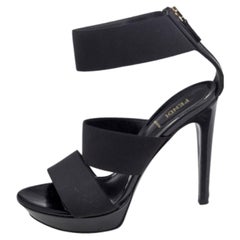 Fendi Black Stretch Band And Leather Strappy Ankle Cuff Sandals Size 39