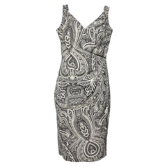 Max Mara Monochrome Paisley Printed Cotton Draped Detail Dress M