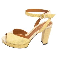 Fendi Beige/White Leather Ankle Strap Peep Toe Sandals Size 36