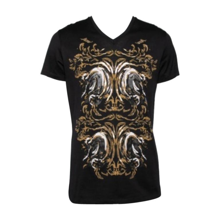 Roberto Cavalli Camiseta negra de manga corta de algodón estampado M en venta