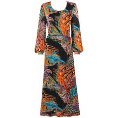 GIVENCHY Nouvelle Boutique c.1970's Multicolor Painterly Print Maxi Dress + Belt 12