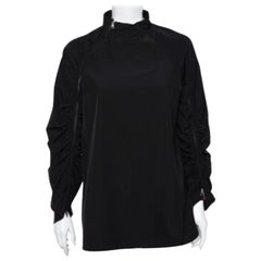 Sportmax Black Synthetic Contrast Trim Ruched Zip Detail Tunic Top S