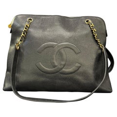 Vintage 1990s Chanel Black Caviar Dome Zip Tote