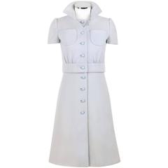COURREGES Couture Future c.1968 2 Pc Light Blue Wool Jacket A-Line Dress Suit 4