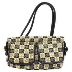 Chanel black and beige canvas camellia shoulder bag
