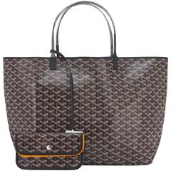 Goyard St Louis GM Black Chevron Leather Canvas Tote Bag 