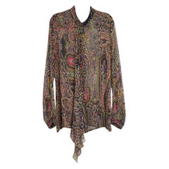 Etro Top FR40 Silk Chiffon Boteh And Velvet Dots Blouse UK12 US10