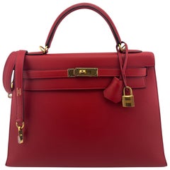 Hermes Kelly 32 rouge casaque ghw