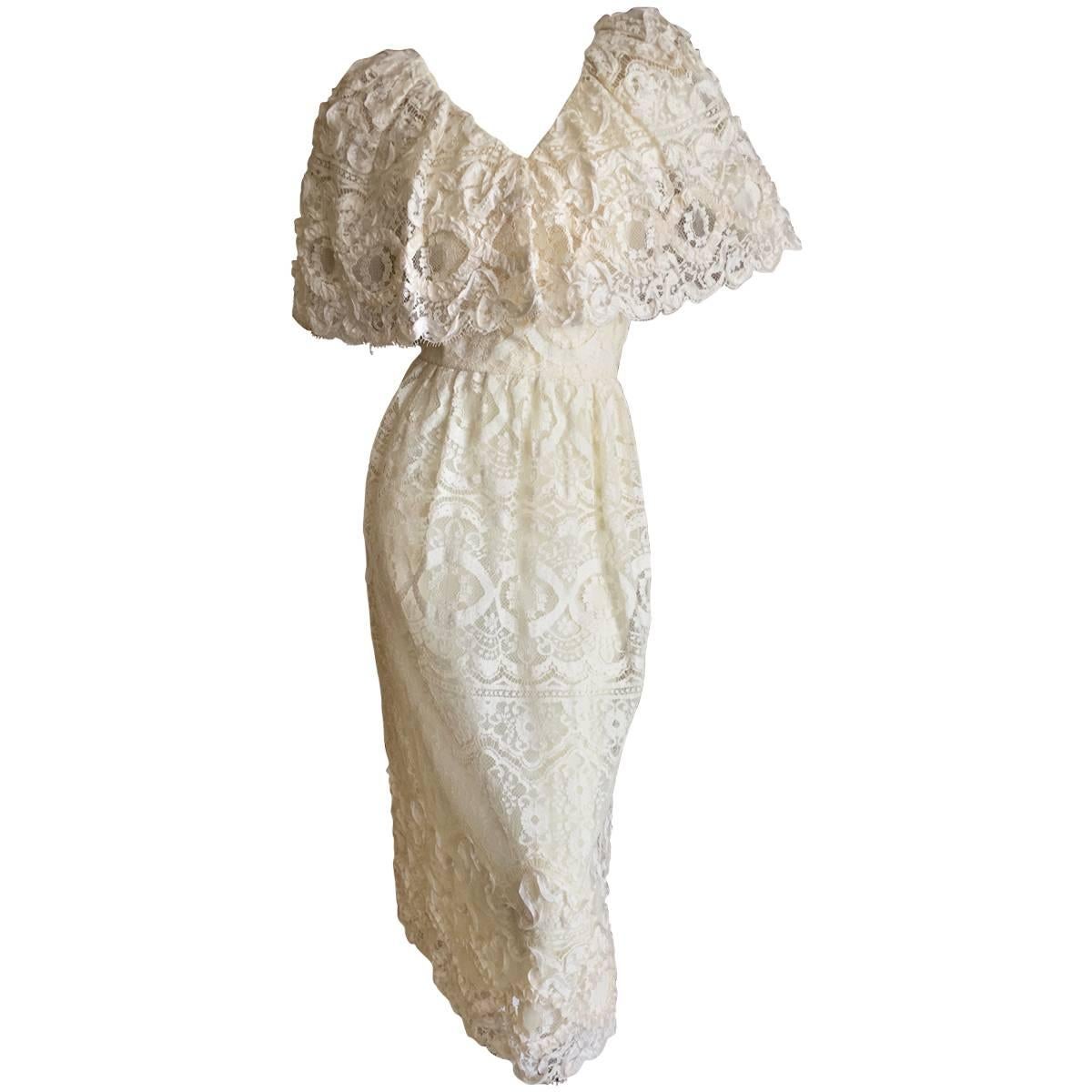 Cream Lace Cape Collar Dress from Morton Myles for the Warrens For Sale