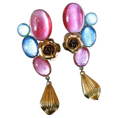 French Poured Glass Pastel Cabochon Artisan Earrings by Zoe Coste 