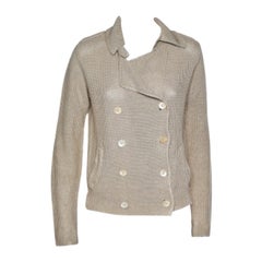 S'Max Mara Cremefarbener doppelreihiger Blazer aus Leinenstrick M