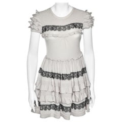 RED Valentino Beige Wool Lace Trim Ruffled Mini Dress M