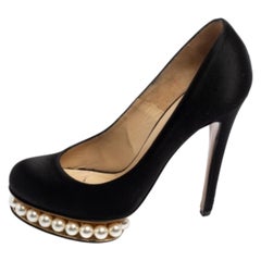 Nicholas Kirkwood Negro Satén Casati Faux Pearl Plataforma Bombas Tamaño 38