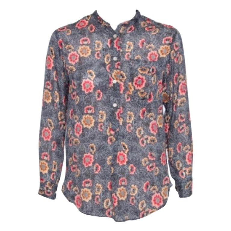 Isabel Marant Etoile - Camicia con bottoni in seta stampata floreale grigia S