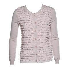 RED Valentino Pink Knit Ruffle Trimmed Button Front Fitted Cardigan L