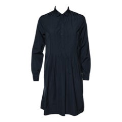 S'Max Mara Navy Blue Cotton Pleated Shirt Dress M