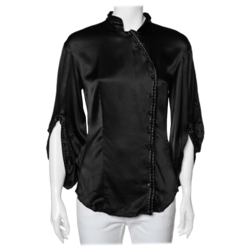 Class by Roberto Cavalli - Top in raso di seta nero con bottoni M.