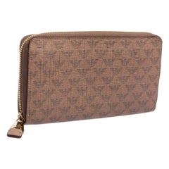 Emporio Armani - Portefeuille en cuir imprimé beige avec fermeture éclair