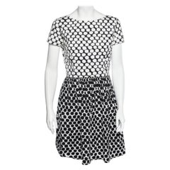 Oscar de la Renta Monochrome Polka Dot Print Cotton Dress S