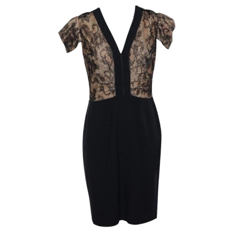 RED Valentino - Vestito midi con pannelli in pizzo e crepe nero L