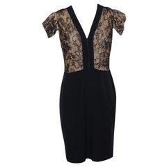 RED Valentino Black Lace & Crepe Paneled Midi Dress L