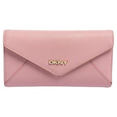 Dkny Pink Saffiano Leather Envelope Flap Wallet