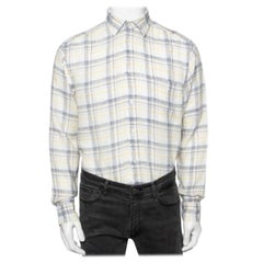 Zegna Sport Off-White Camisa de lino a cuadros con botones M