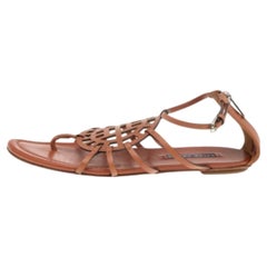 Ralph Lauren Collection Brown Leder Zehenstegsandalen Größe 39.5