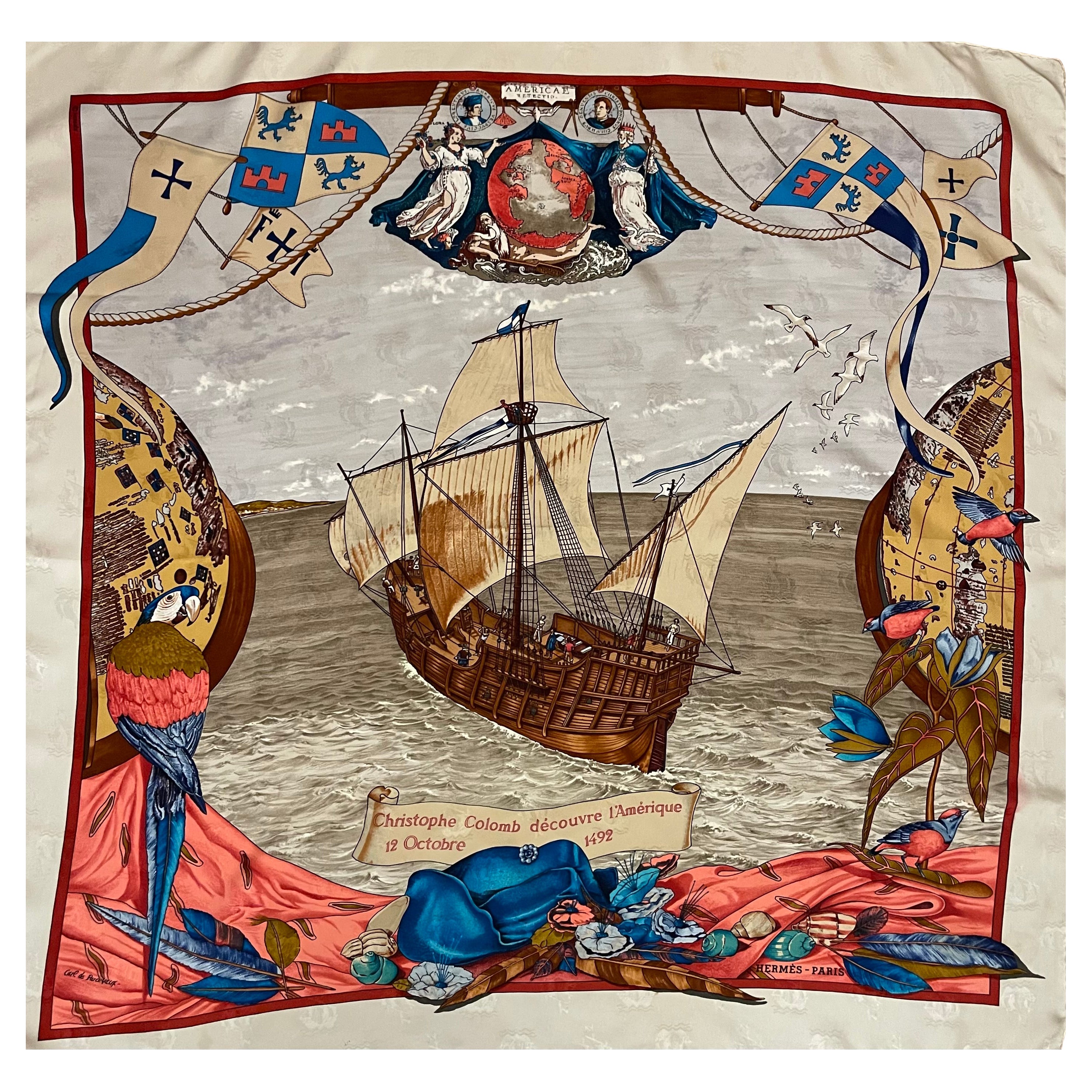 Sciarpa Hermès "Christophe Colomb D'écouvre L'Amérique" 1992