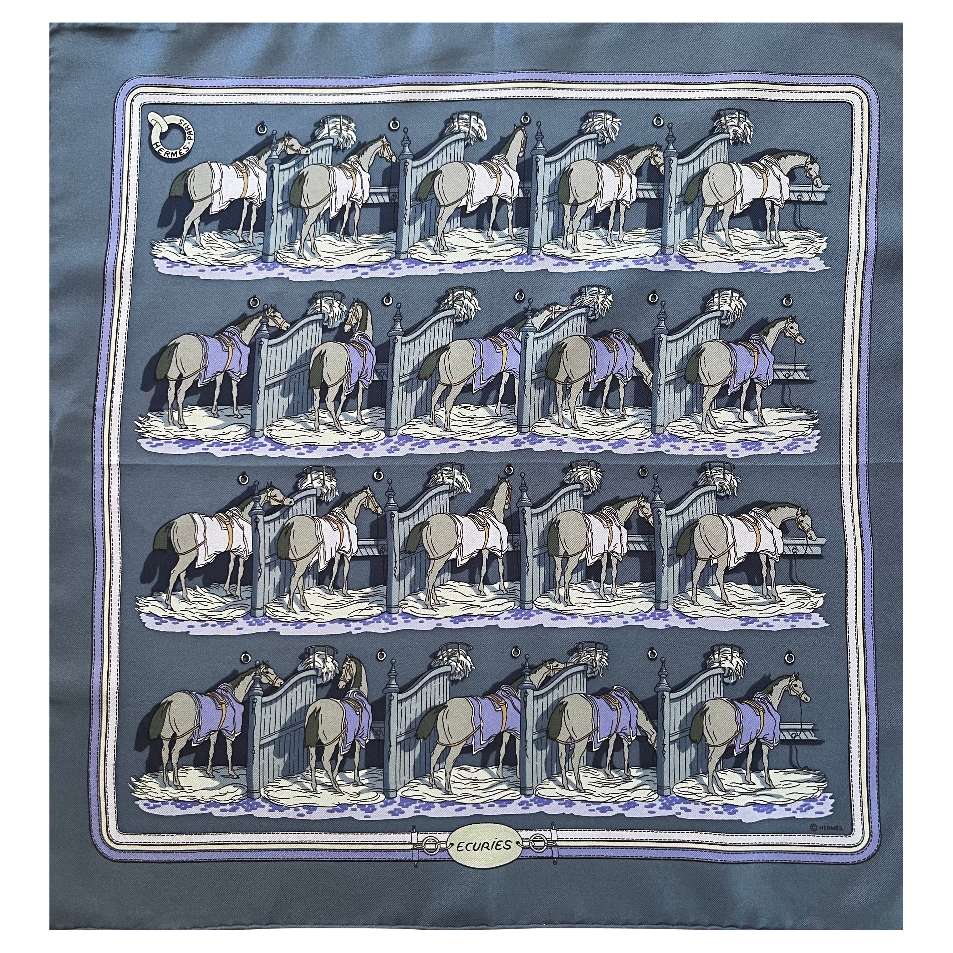 Pañuelo Hermès Gavroche "Écuries" 1993 en venta